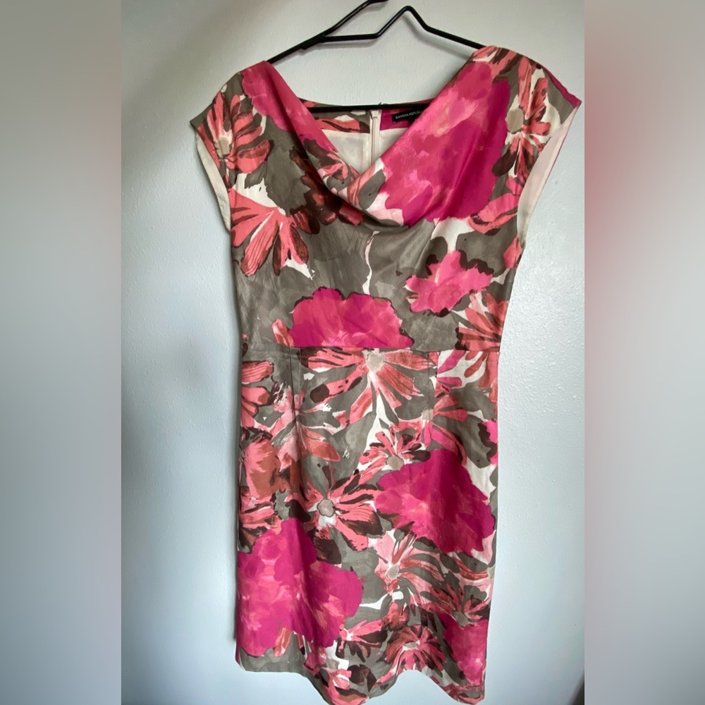 Banana Republic Pink and Gray Floral Midi Dress